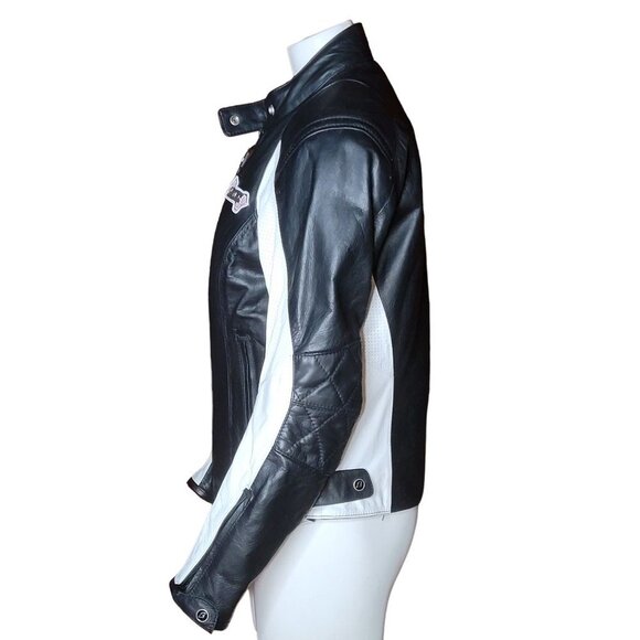 Z1R Nectar Womens LG Black White Leather Motorcycle Jacket Removable Pads Liner - Picture 4 of 14